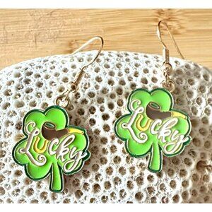 St Patricks Day Shamrock Earrings Lucky Hand Painted Metal New Party Parade Fest